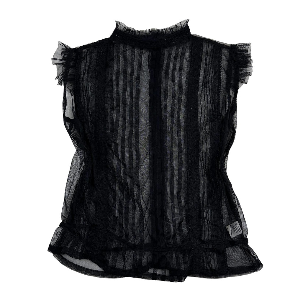 Vintage Sheer Black Lace Gothic Whimsigoth Short Sleeve Blouse M by Tramp
